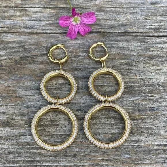 Luv Aj Pave' Gold Plated Drop Earrings. EUC! - Picture 4 of 7